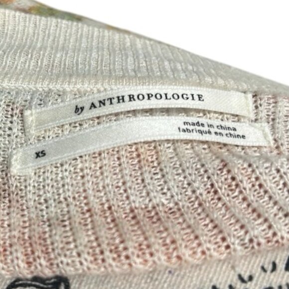 Anthropologie XS Knit Sweater Ivory Floral V-Neck Hi-Low Boho Pullover Top - Picture 15 of 16
